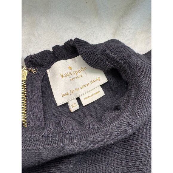 Kate Spade New York Black Pointelle Ruffle Sweater Dress Sz. XS Academia Preppy - Picture 4 of 8